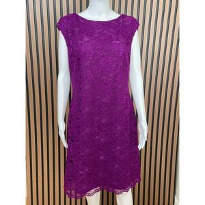 Lauren Ralph Lauren Women's Dress Sheath Lace Party Cocktail 16 Purple Floral